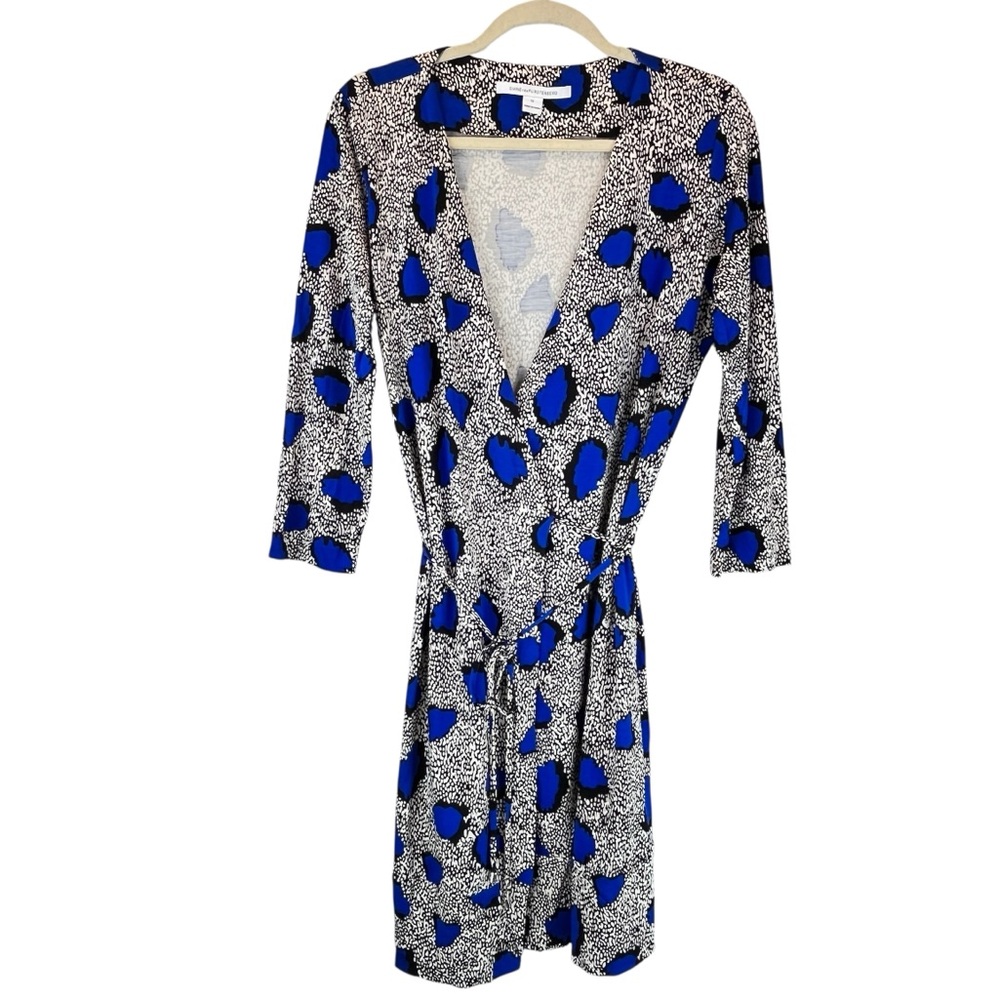 Diane Von Furstenberg Naoki Silk Wrap Dress Cheetah Island Blue Diamond Color 14